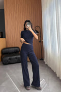 Kadın Yazlık Düz Fitilli Takım - Lacivert 2 - 1