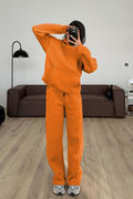 Kadın Boyfriend 3 İplik Şardonlu Bol Paça Oversize Casual Takım - Turuncu - 1