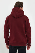 Erkek Kapşonlu Kanguru Cepli̇ 3 İ̇pli̇k Kalin Sweatshi̇rt - Bordo - 4