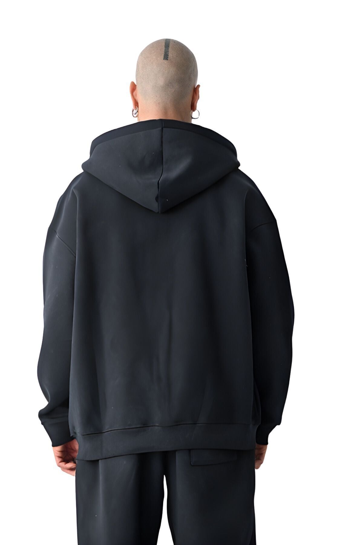 Erkek Basic Füme Unisex Tam Fermuar Sweatshirt Hırka - Füme - 2