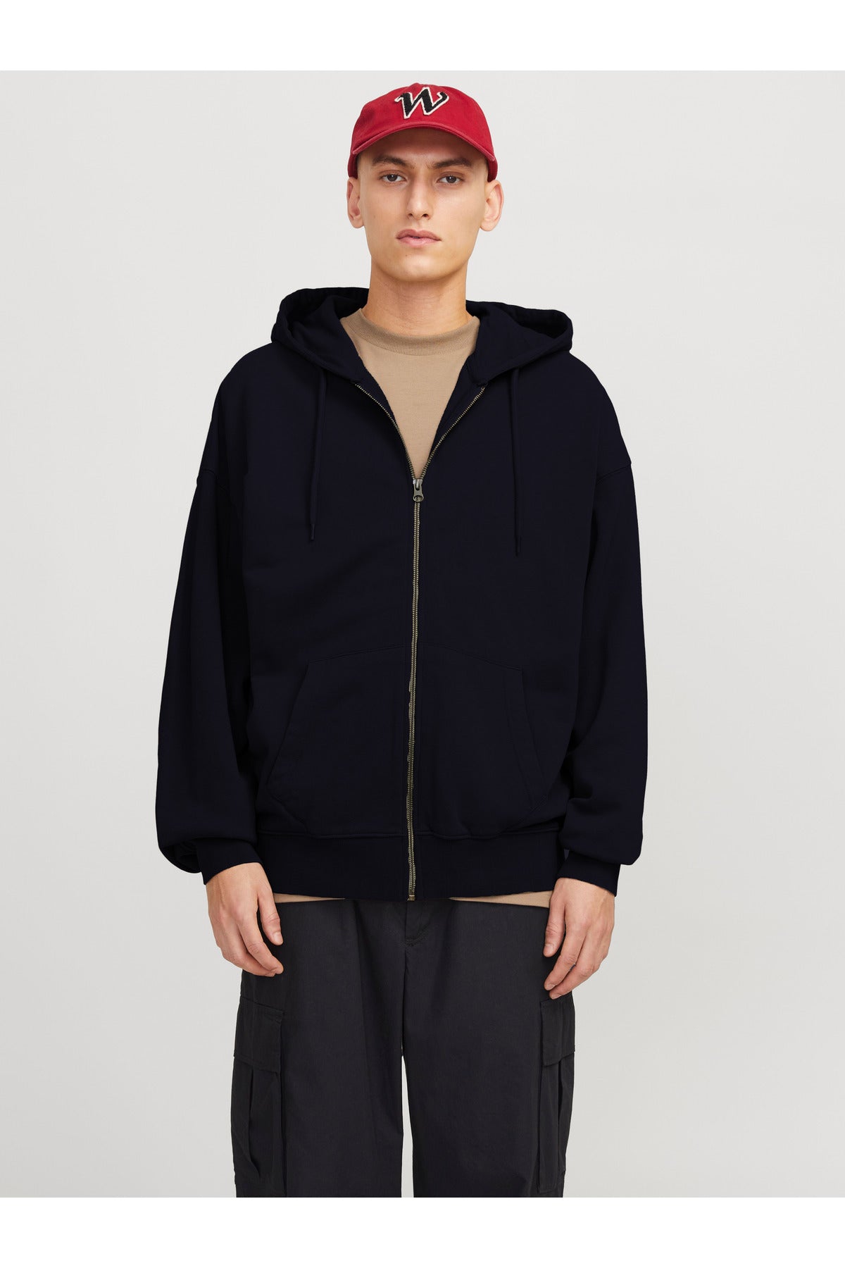Erkek Laci̇vert 3i̇plik Polarlı Kapşonlu Oversize Sweatshirt Hırka - Lacivert - 1