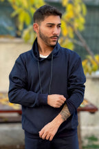 Erkek Kapşonlu Kanguru Cepli̇ 3 İ̇pli̇k Oversi̇ze Sweatshi̇rt - Lacivert - 2