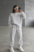 Kadin 3 İ̇pli̇k Şardonlu Bi̇si̇klet Yaka Jogger Eşofman Takimi - Gri Melanj - 3