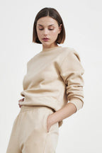 Kadın Bisiklet Yaka 3 İ̇plik Sweatshirt - Bej - 3