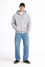 Erkek Oversize Bol Kapşonul Cepli Hoodie Hırka - Gri - 2
