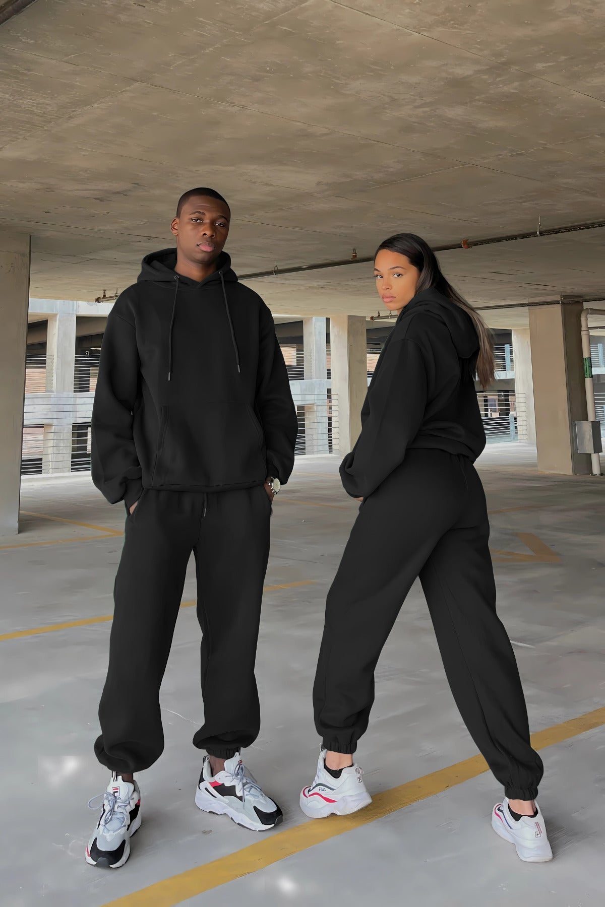 Çiftlere Özel (tekli̇) Oversize Couple Eşofman Takımı - Siyah - 1
