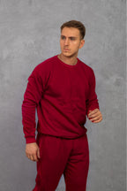 Erkek Bisiklet Yaka Oversize Salaş Bol Eşofman Takımı - Bordo - 3