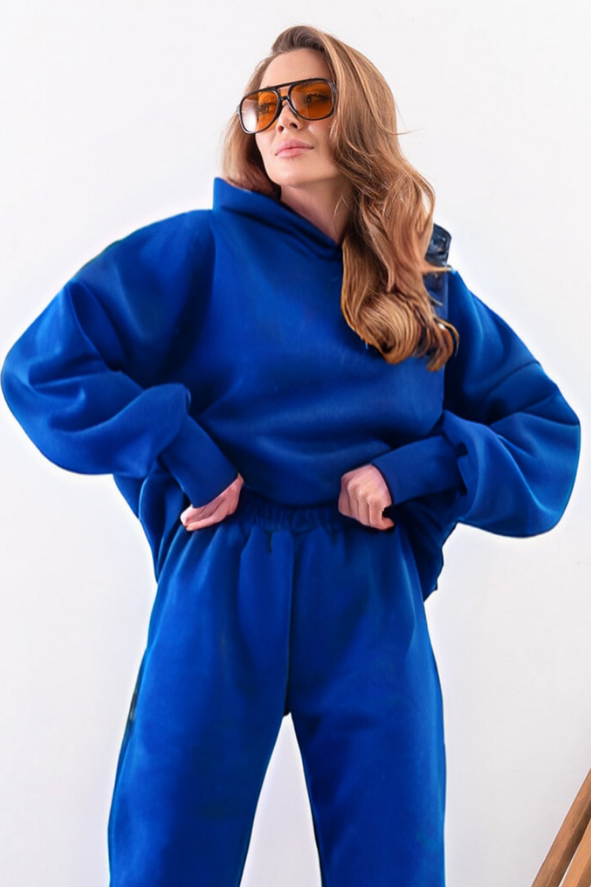 Kadın Esnek Rahat Kalıp Basic Model Sweatshirt - Saks Mavisi - 1