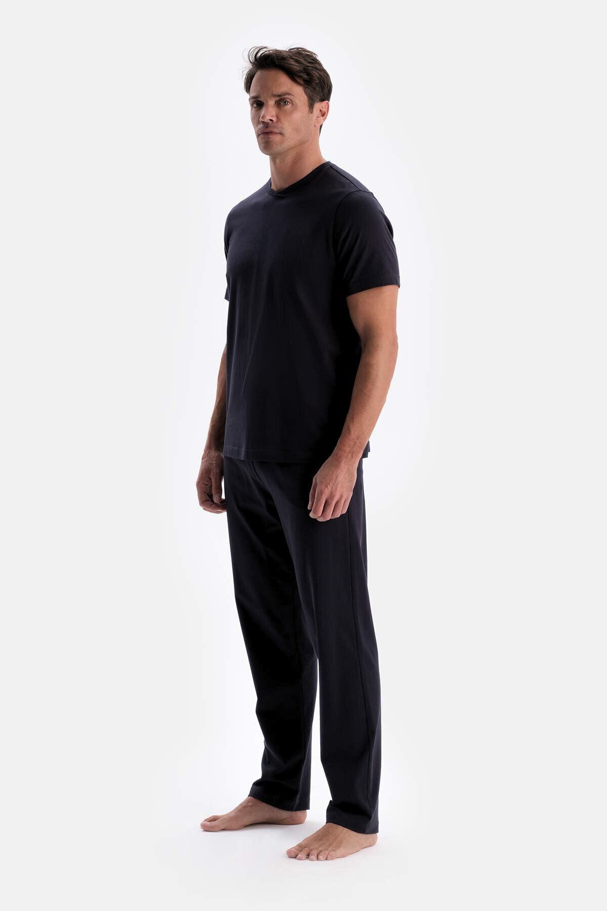 Erkek Si̇yah T-shirt Alt Üst Penye Pijama Takımı - Siyah - 2