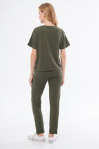 Kadın Basic Yazlık Kısa Kollu Pijama Takımı Oversize - Haki - 3