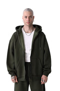 Erkek Basic Haki̇ Unisex Tam Fermuar Sweatshirt Hırka - Haki - 1