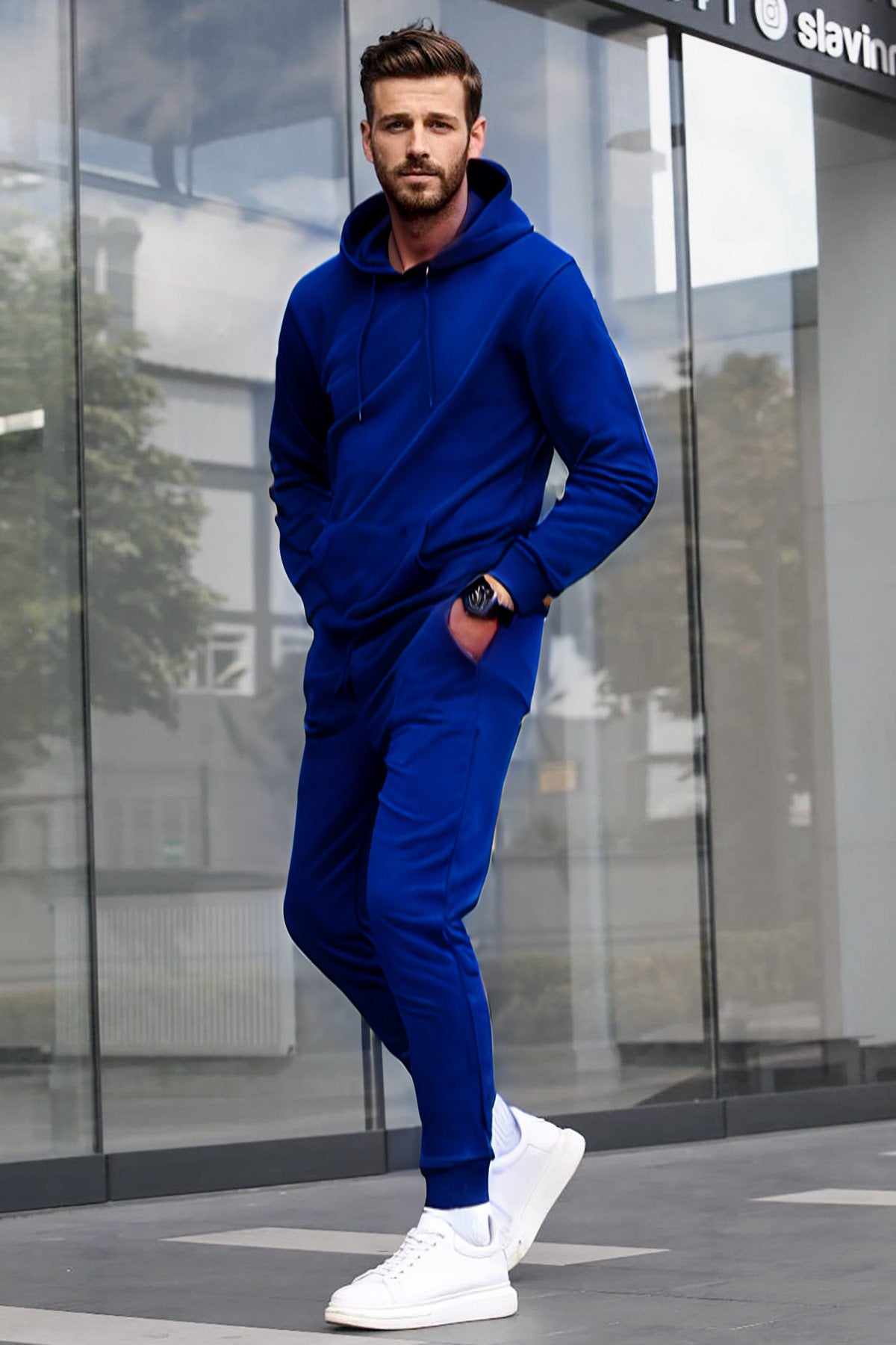 Erkek Mevsimlik Trend Model Günlük Eşofman Takımı - Saks Mavisi - 1