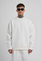Erkek İ̇çi Pamuklu Bisiklet Yaka Sweatshirt - Beyaz - 1