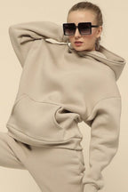 Kadın Salaş Bol Günlük Oversize Sweatshirt - Bej - 1