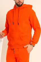 Erkek Rahat Kalın Pamuklu Kışlık Sweatshirt - Turuncu - 2