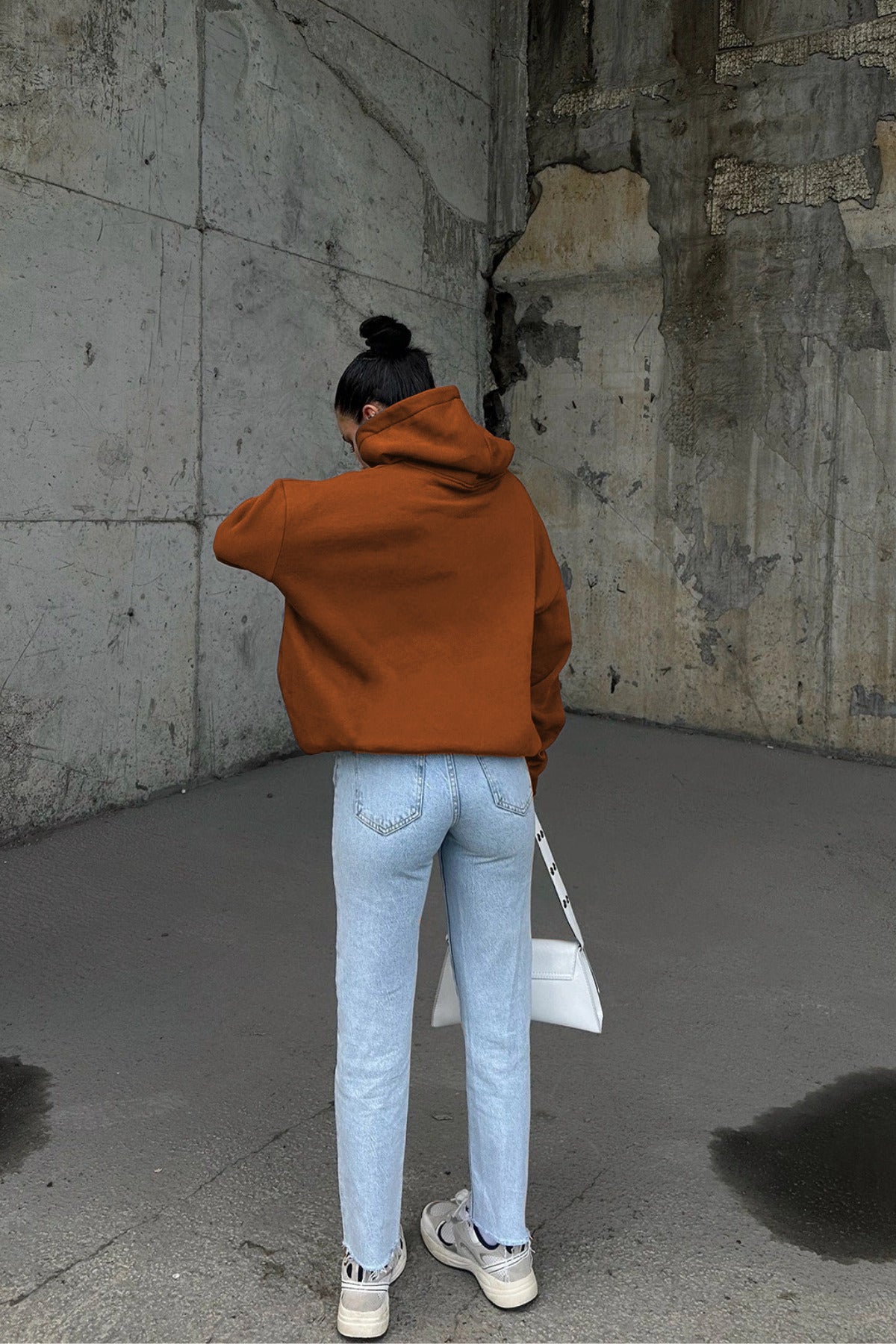 Kadin Ki̇remi̇t 3 İ̇pli̇k Oversi̇ze Rahat Günlük Yumuşak Kapüşonlu Sweatshirt - Kiremit - 3
