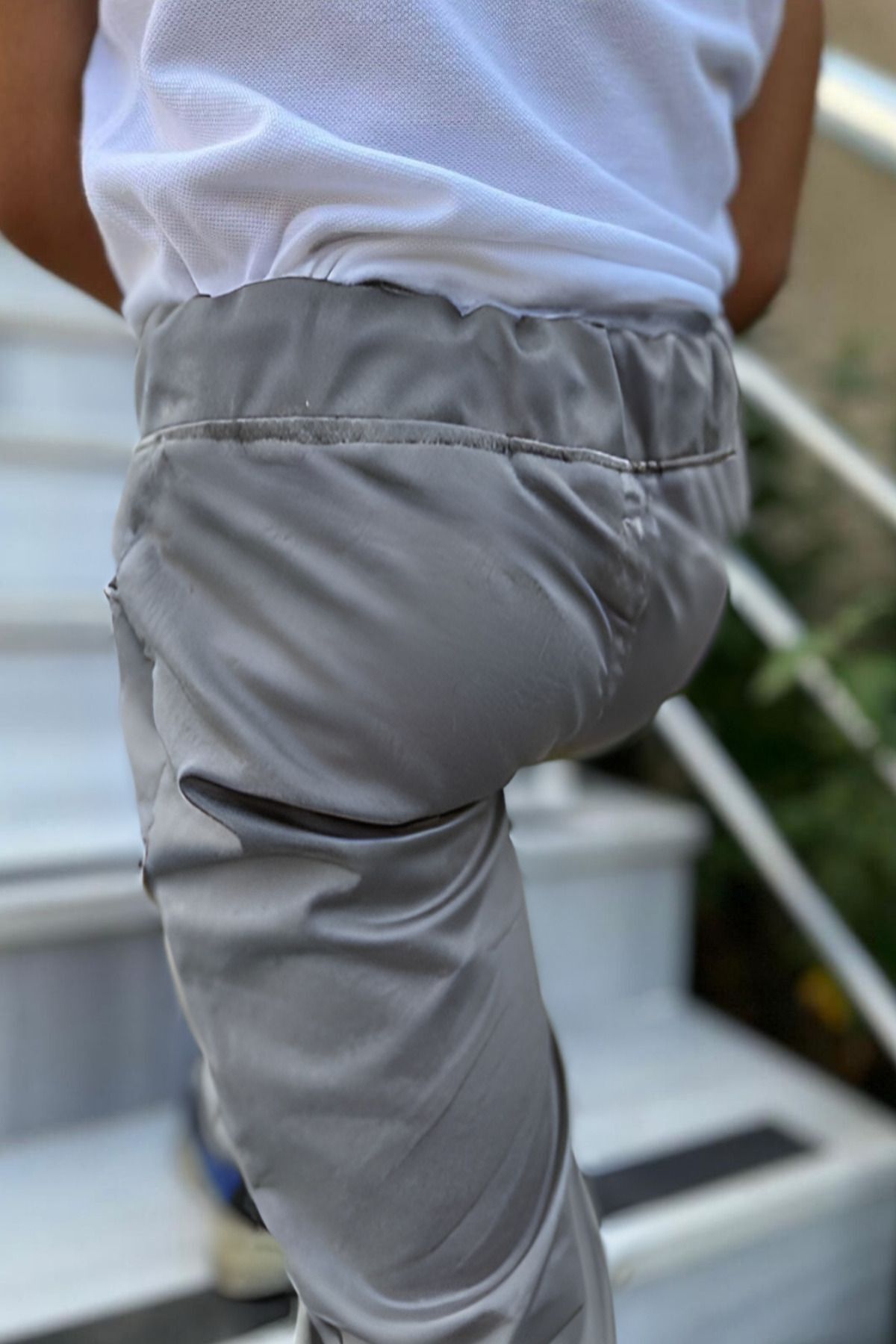 Çocuk Yüksek Bel Esnek Rahat Kalıp Eşofman Belli Gri Ortaokul Ve İ̇lkokul Pantolonu - GRİ B1 - 3