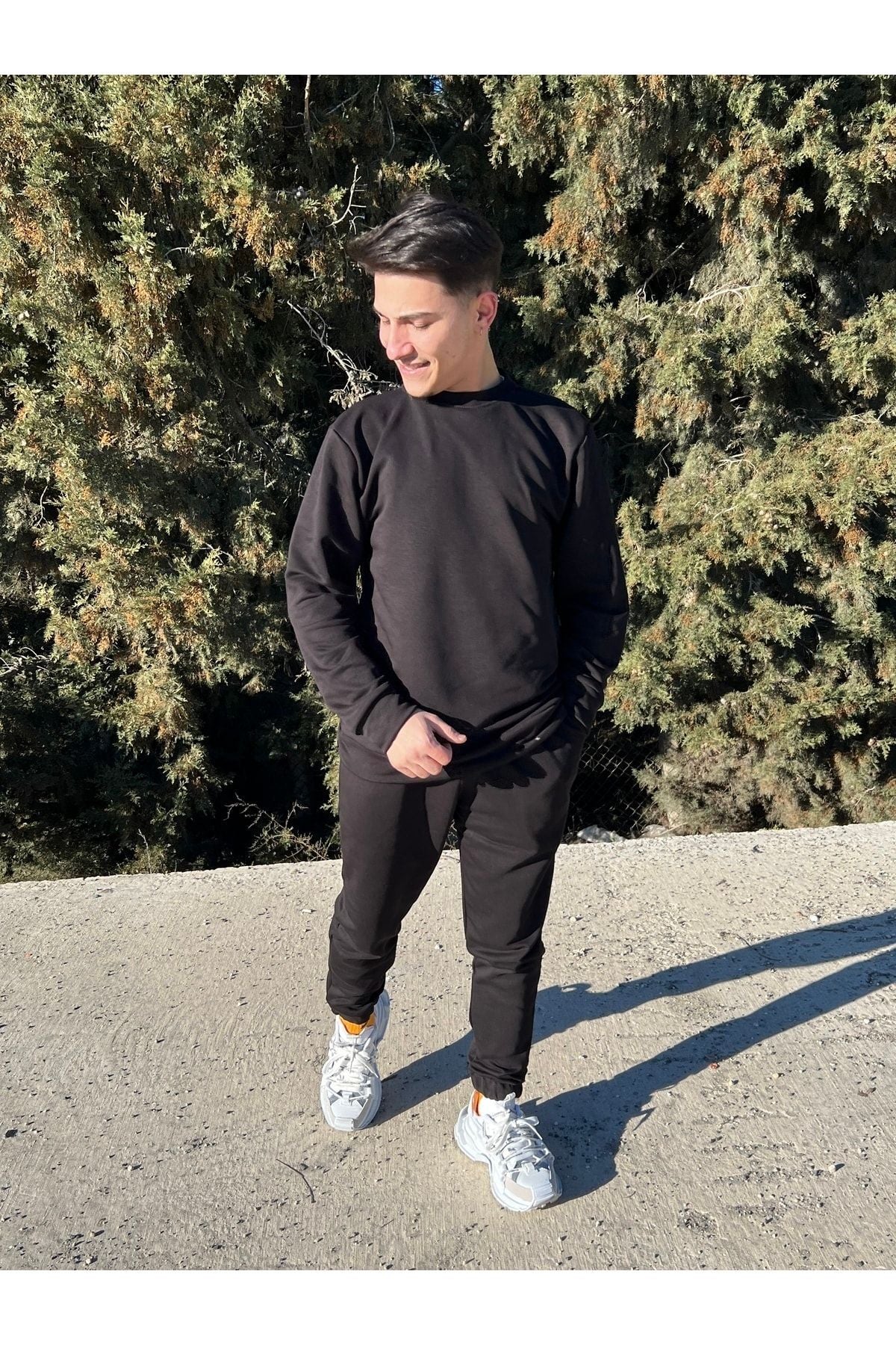 Erkek Siyah Bisiklet Yaka Eşofman Takımı Regular Fit - Siyah - 2