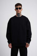 Erkek 3 İ̇plik İ̇çi Pamuklu Bisiklet Yaka Uzun Kollu Sweatshirt - Siyah - 1