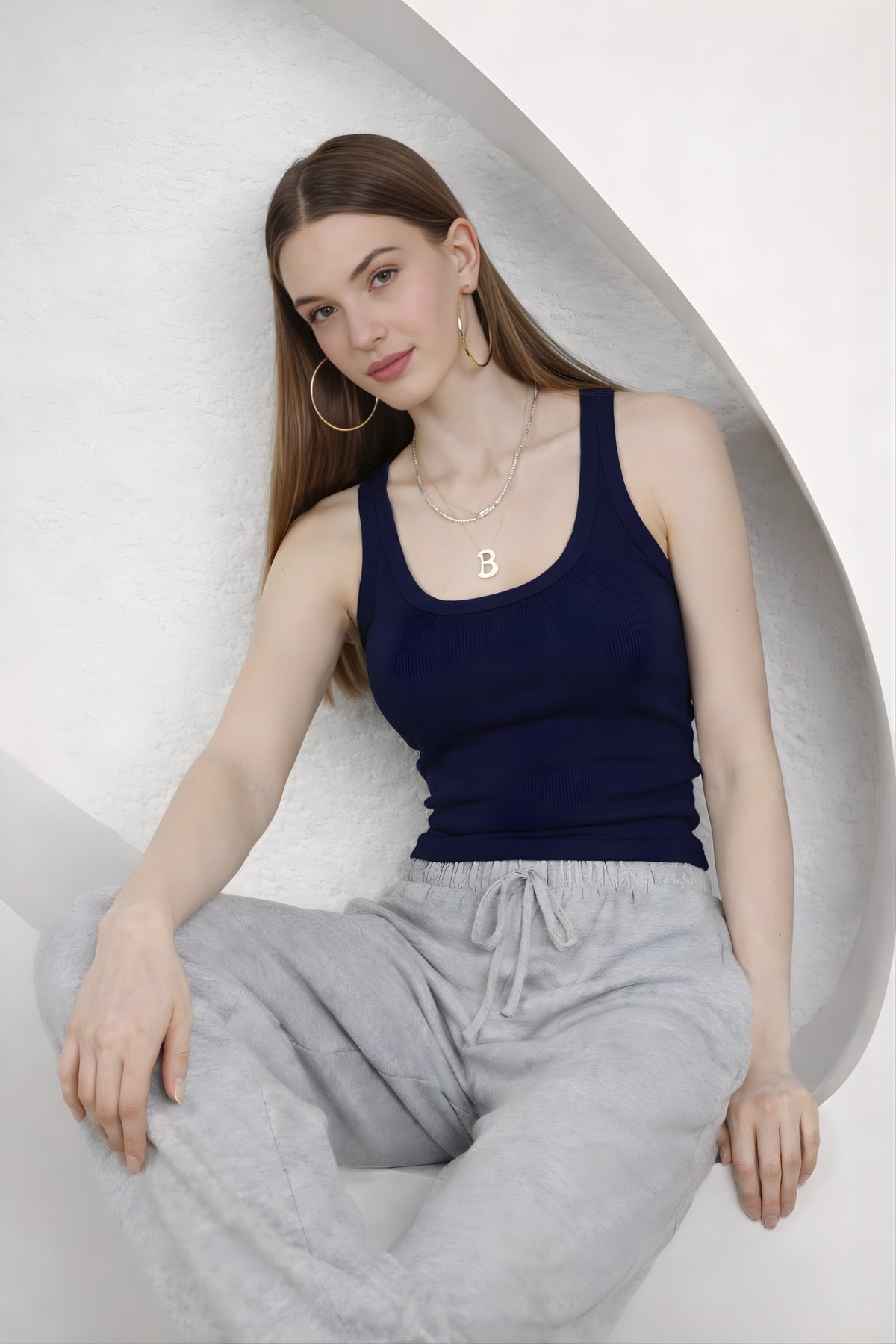 Kadin Fi̇ti̇lli̇ Kalin Askili Esnek Body Atlet - Lacivert - 5
