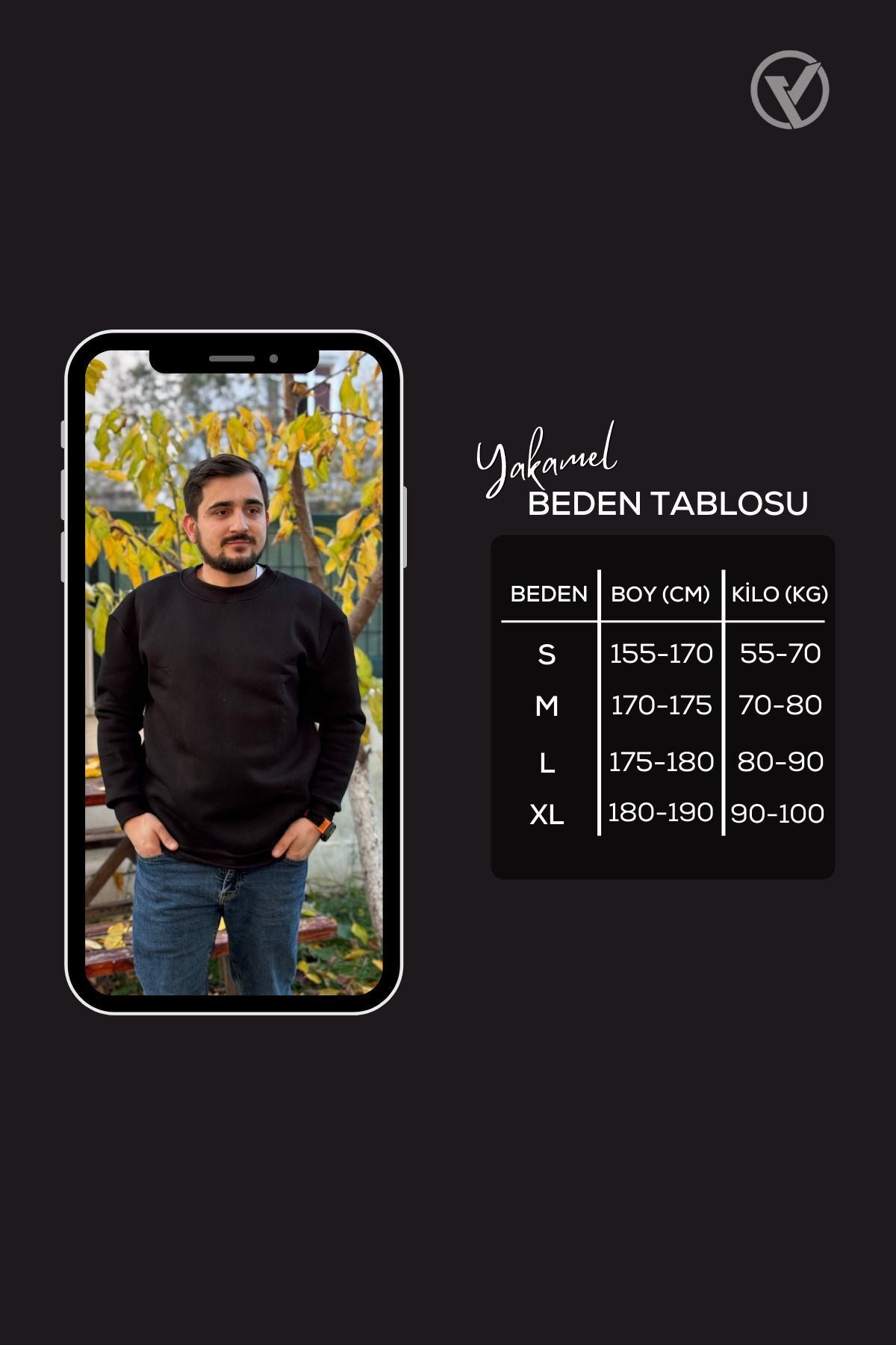 Erkek Siyah Bisiklet Yaka İçi Polarlı 3 İplik Pamuklu Regular Fit Unisex Sweatshirt - Siyah - 5