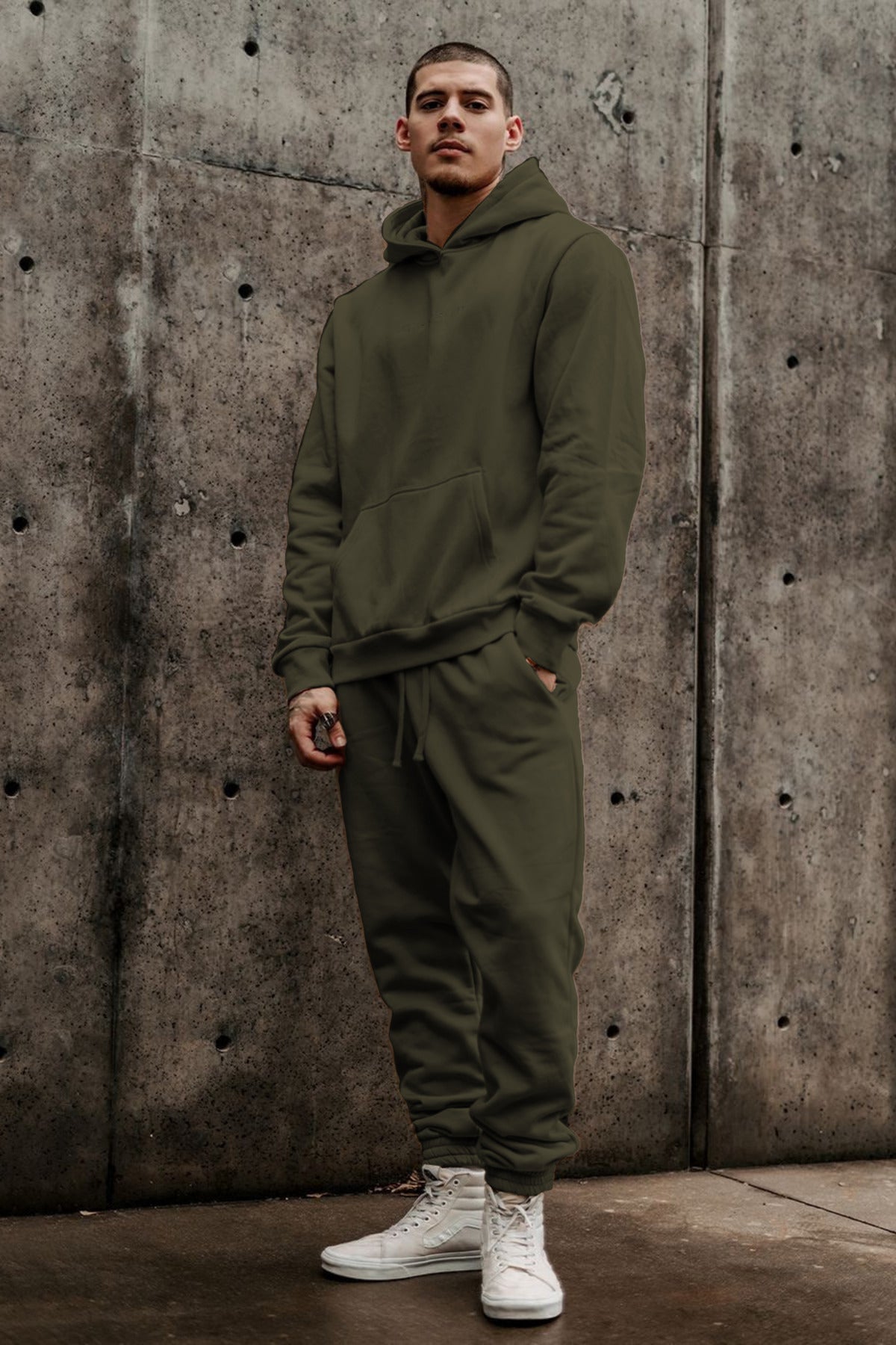 Erkek 3i̇pli̇k Jogger Baggy Kalip Hoodi̇e Eşofman Takimi - Haki - 3