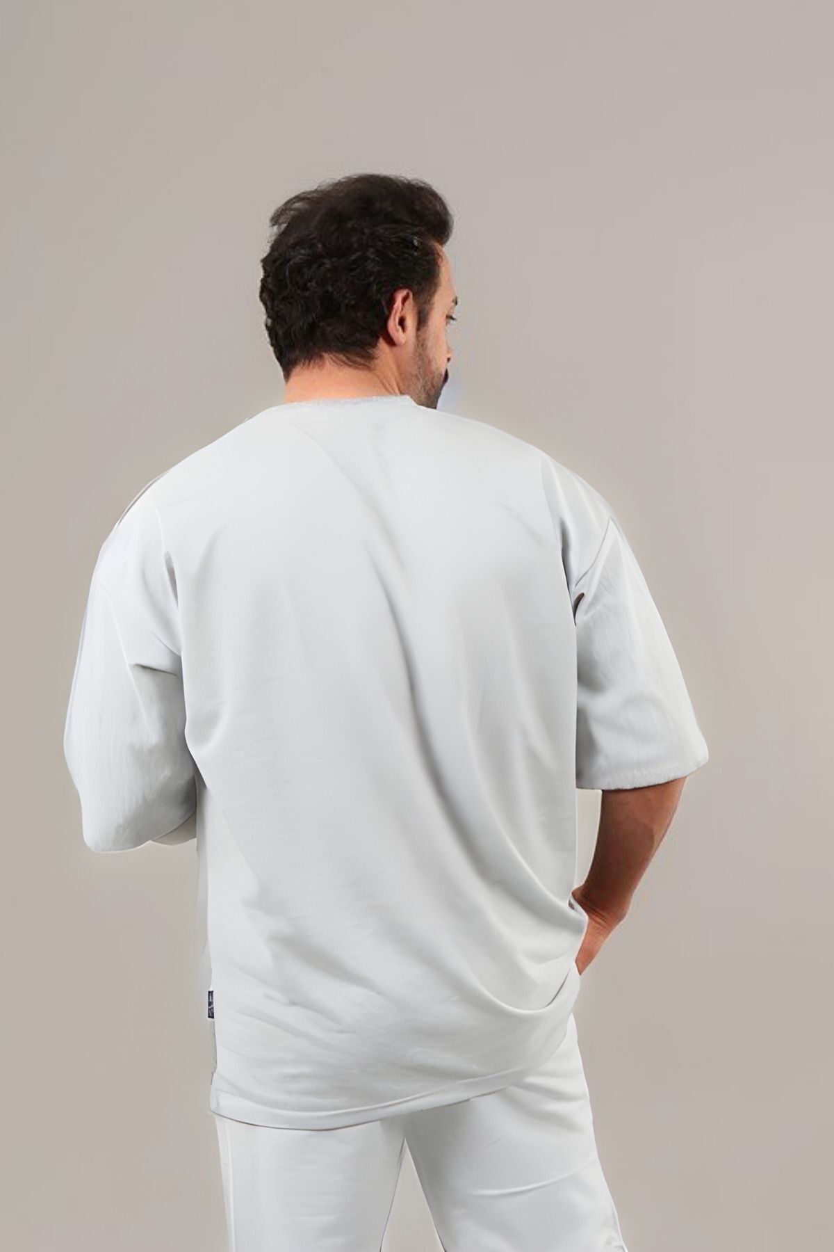 Erkek Oversize Comfort Penye T-shirt - Beyaz - 3