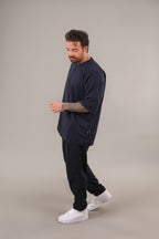 Erkek Oversize Kısa Kollu T-shirt Pijama Takımı - Antasit Melanj - 3