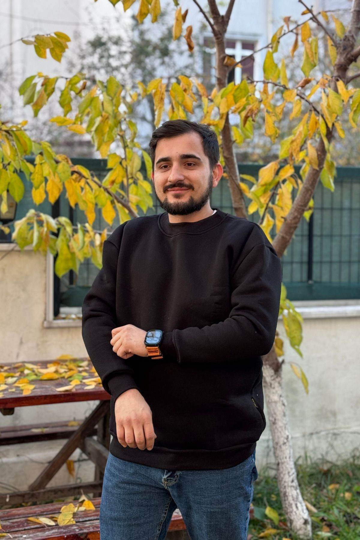 Erkek Bi̇si̇klet Yaka Sweatshi̇rt 3 İ̇pli̇k Şardonlu - Siyah - 2