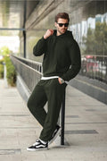 Erkek Hoodie Bol Paça Baggy Salaş Kapşonlu Rahat Kesim Eşofman Takımı - Haki - 1