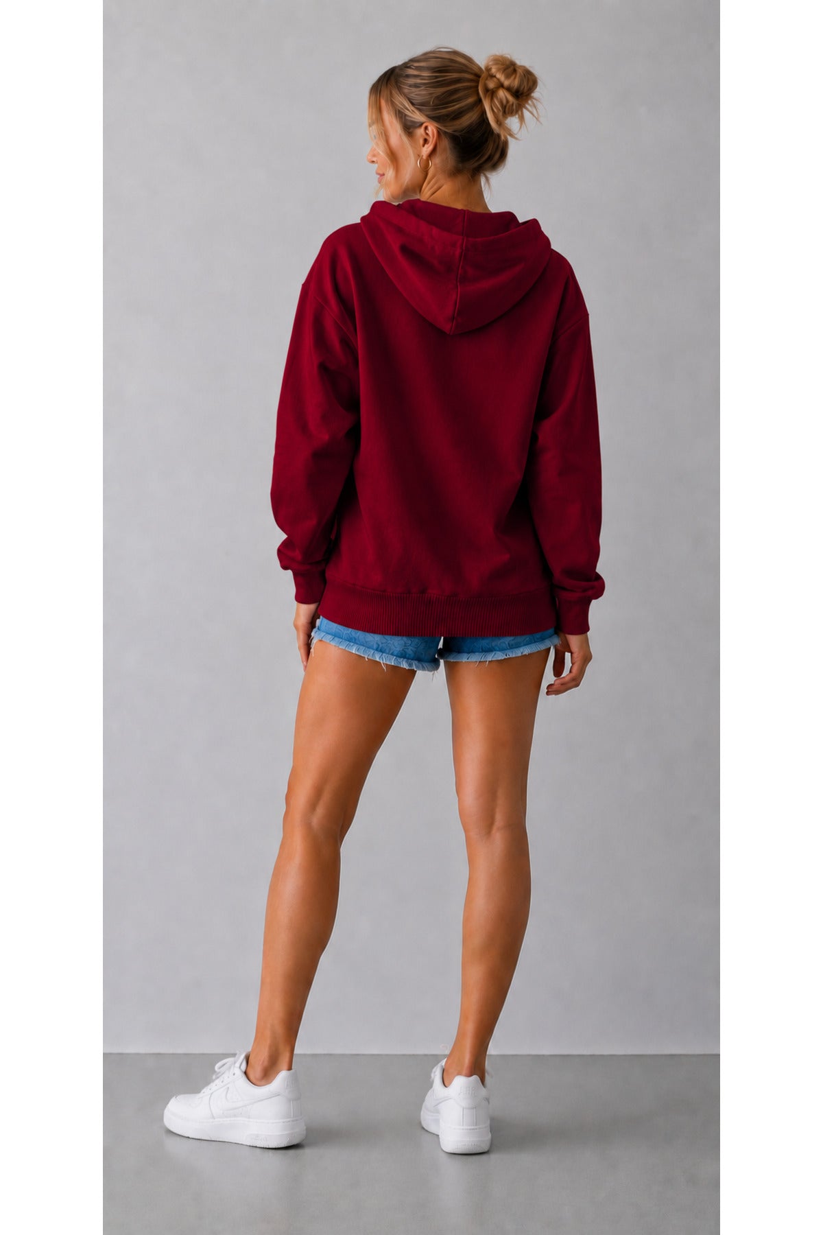 Kadin Hami̇le 3i̇pli̇k Şardonlu Oversi̇ze Kapüşonlu Fermuarli Hirka Sweatshi̇rt - Bordo - 3