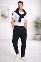 Erkek Regular Fit Beli Lastikli Bağcıklı Rahat Kesim Yan Cepli Jogger Pantolon - Siyah - 5
