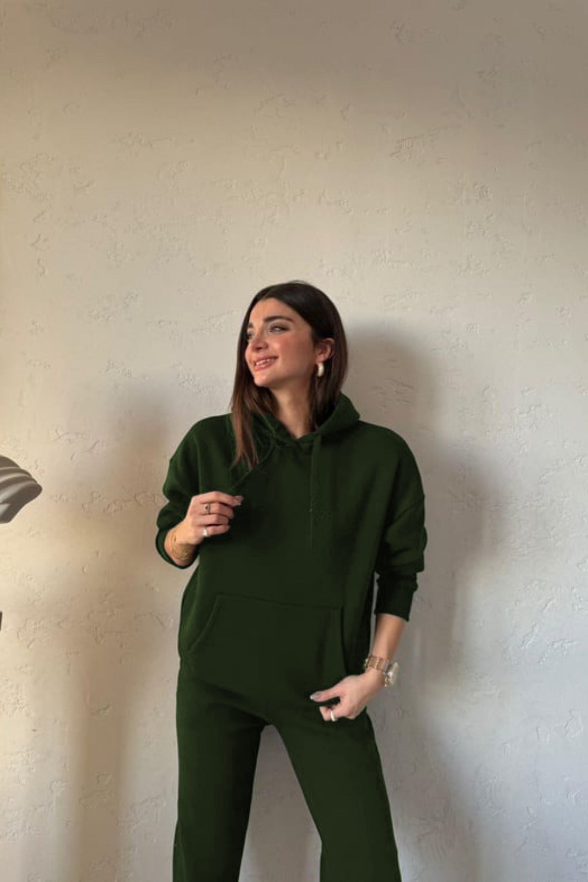Kadin 3 İ̇pli̇k Şardonlu Sweatshi̇rt Eşofman Takimi - Koyu Yeşil - 1