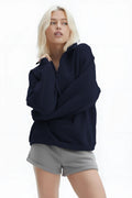 Kadın Yarım Fermuar Dik Yaka Uzun Kollu 3 İ̇plik Sweatshirt - Lacivert - 1