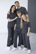 Unisex Kisa Kollu Modal 2 İ̇pli̇k Bisiklet Yaka Oversize Yazlik Ai̇le Kombi̇ni̇ (tekli̇) - Antasit Melanj - 1