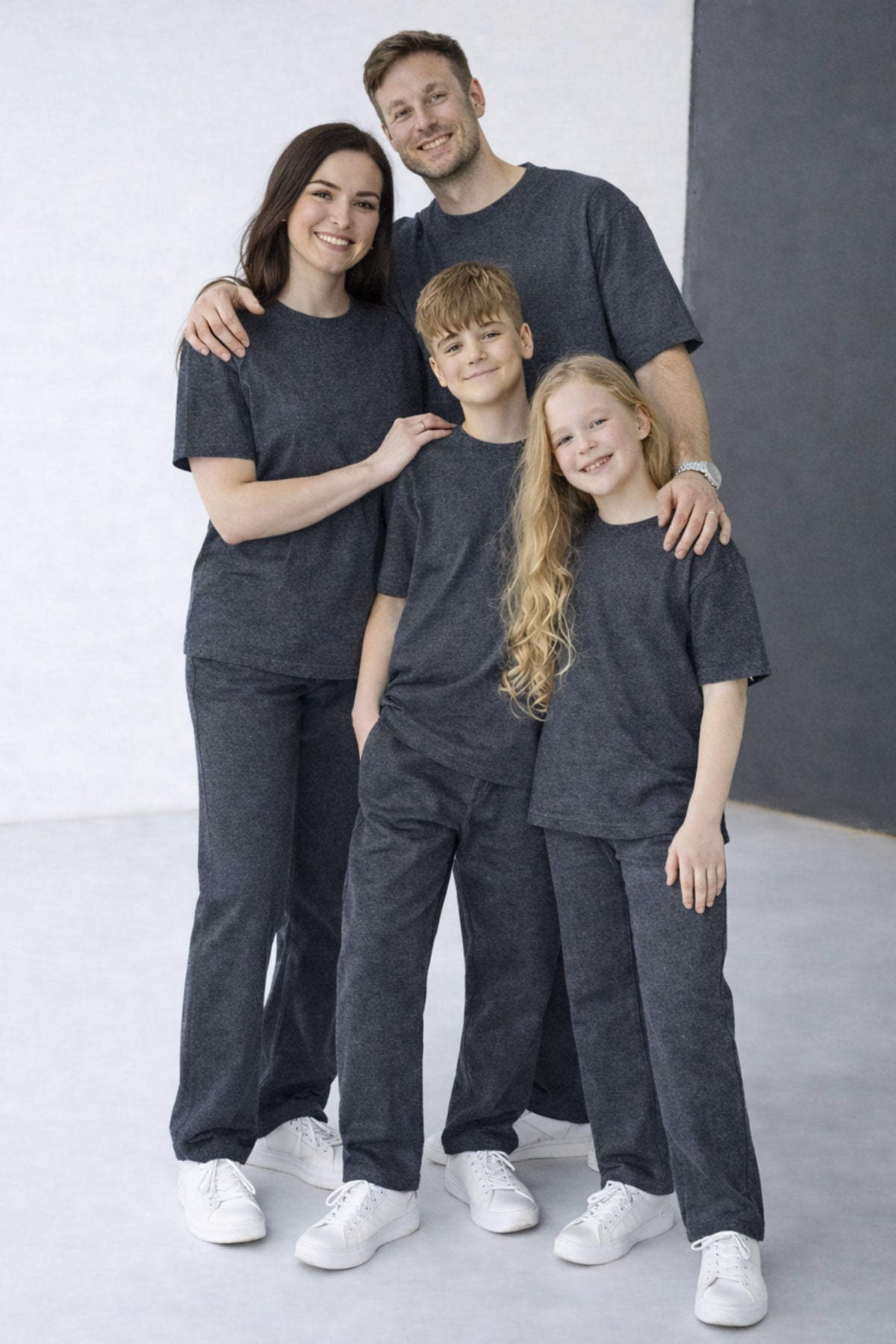 Unisex Kisa Kollu Modal 2 İ̇pli̇k Bisiklet Yaka Oversize Yazlik Ai̇le Kombi̇ni̇ (tekli̇) - Antasit Melanj - 1