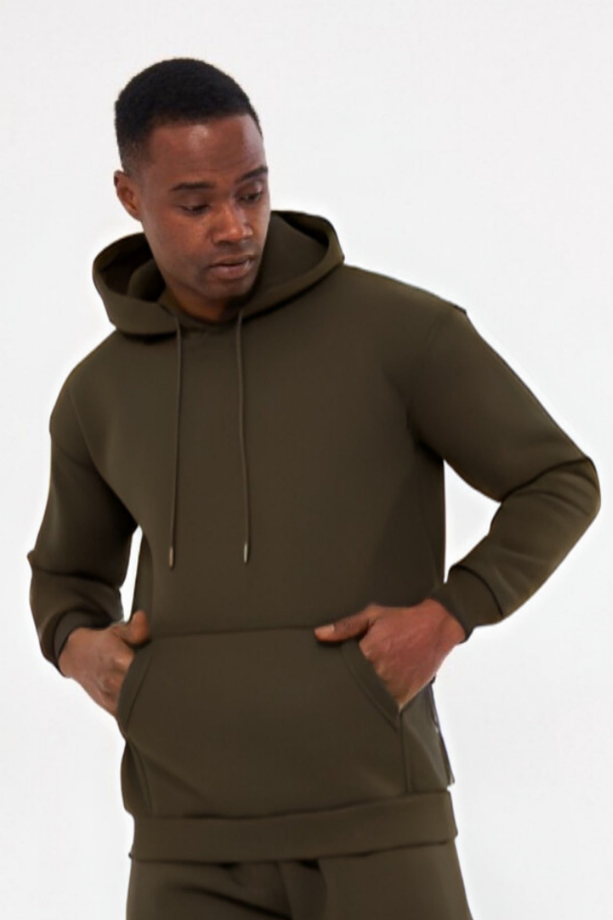 3iplik Bisiklet Yaka Kalın Sweatshirt Pamuklu - Haki - 2