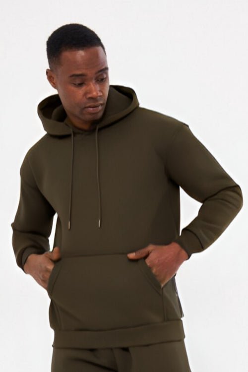 3iplik Bisiklet Yaka Kalın Sweatshirt Pamuklu - Haki - 2
