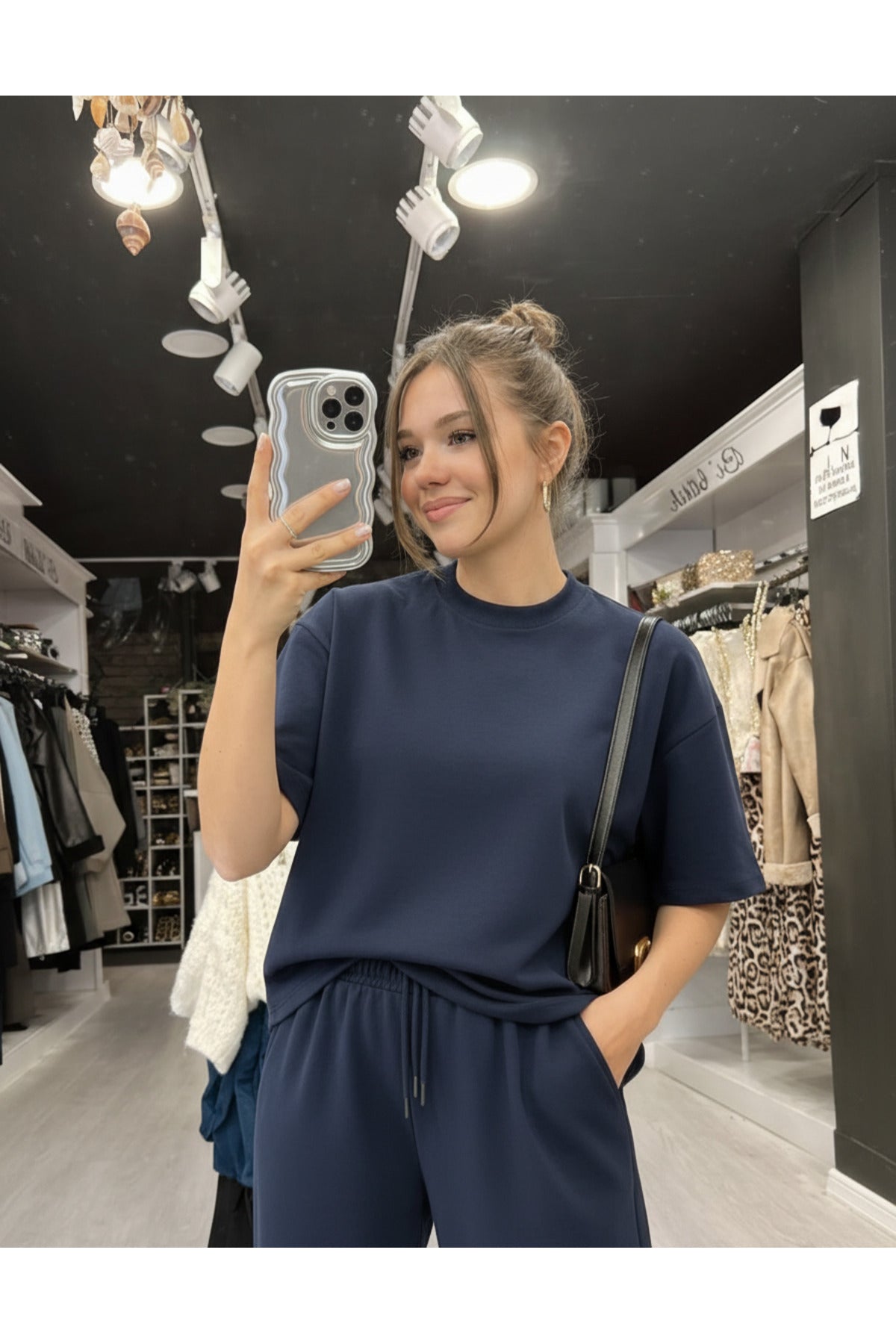 Kadin Modal Premium Kisa Kollu Alt Üst Takim - Lacivert - 2