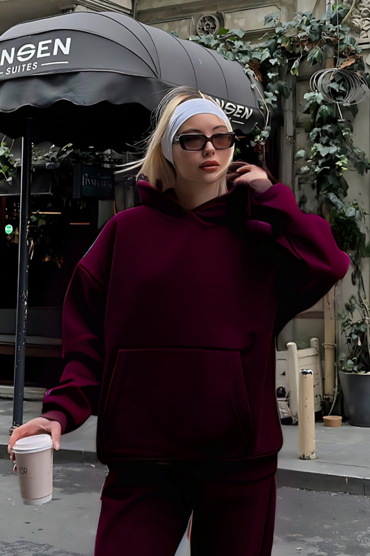 Premium Kalite 3 İplik Sweatshirt Kapuşonlu - Bordo - 1