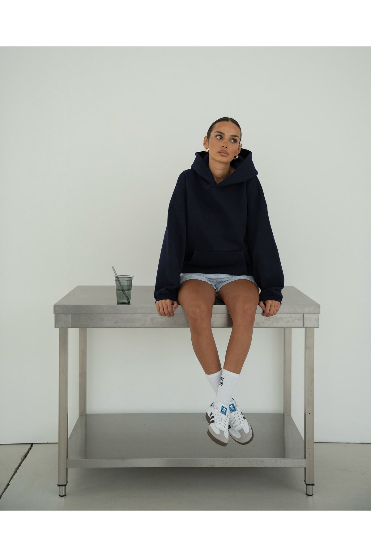 Basic Baskısız Düz Okul Sweatshirt - Lacivert - 4