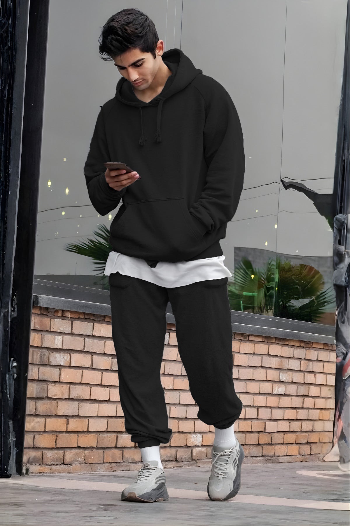 Erkek Oversize 3i̇pliki Şardonlu Basic Eşofman Takımı - Siyah - 1