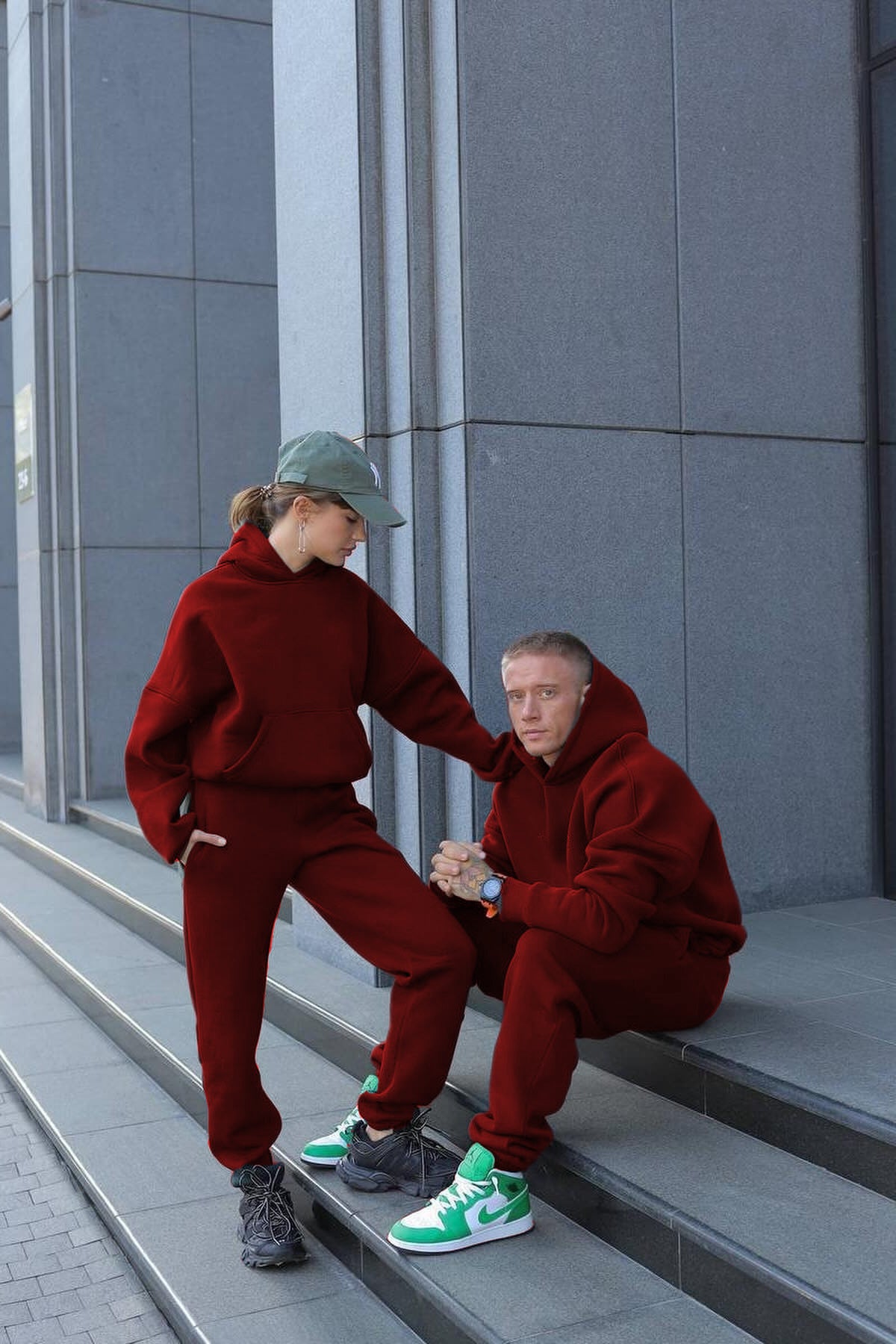 Unisex 3 İ̇pli̇k Şardonlu Çi̇ftleri̇n Kullanimina Uygun Jogger Eşofman Takimi (tekli̇) - Bordo - 1