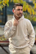 Erkek Kapşonlu Kanguru Cepli̇ 3 İ̇pli̇k Oversi̇ze Sweatshi̇rt - Bej - 1