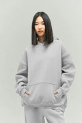 Kadın Rahat Oversize 3 İ̇plik Pamuklu Şardonlu Kanguru Cep Kapşonlu Sweatshirt - Grii - 1
