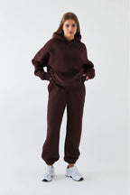 Kadın Oversize Basic Eşofman Takımı - Kahverengi - 3