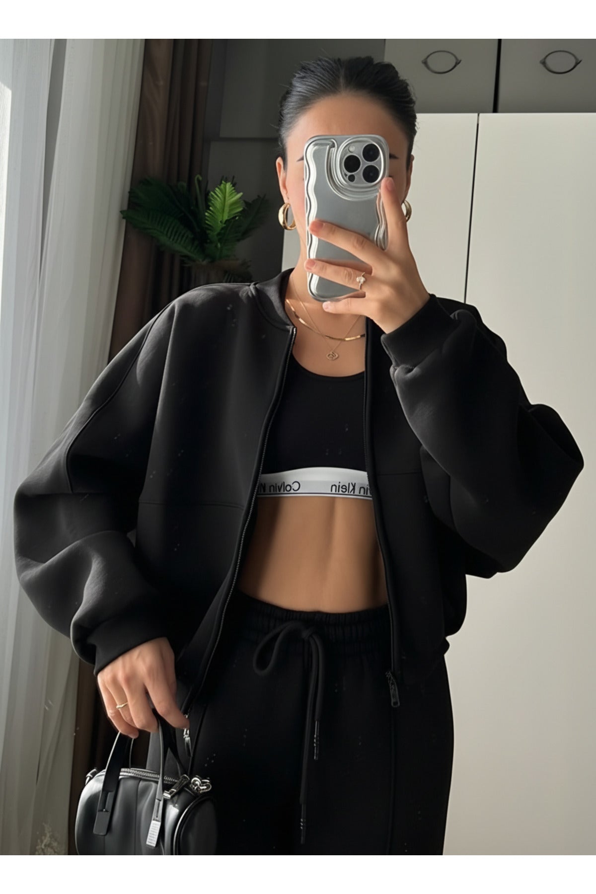 Kadin Casual Bomber Takim - Siyah - 3
