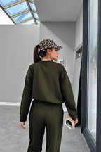 Kadın Bisiklet Yaka Yüksek Bel Yumuşacık Oversize Eşofman Takımı - Haki - 3