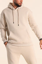 Erkek Rahat Kalın Pamuklu Kışlık Sweatshirt - Krem - 2