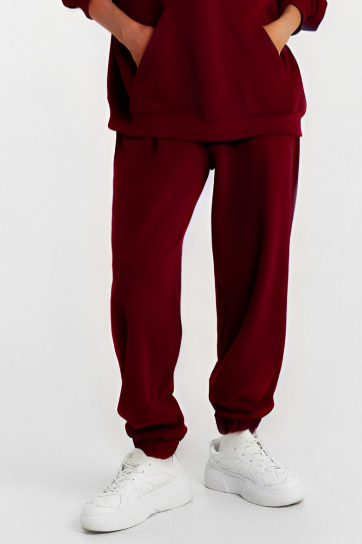 Kadın Basic Model Baskısız Günlük Eşofman Altı - Bordo - 2